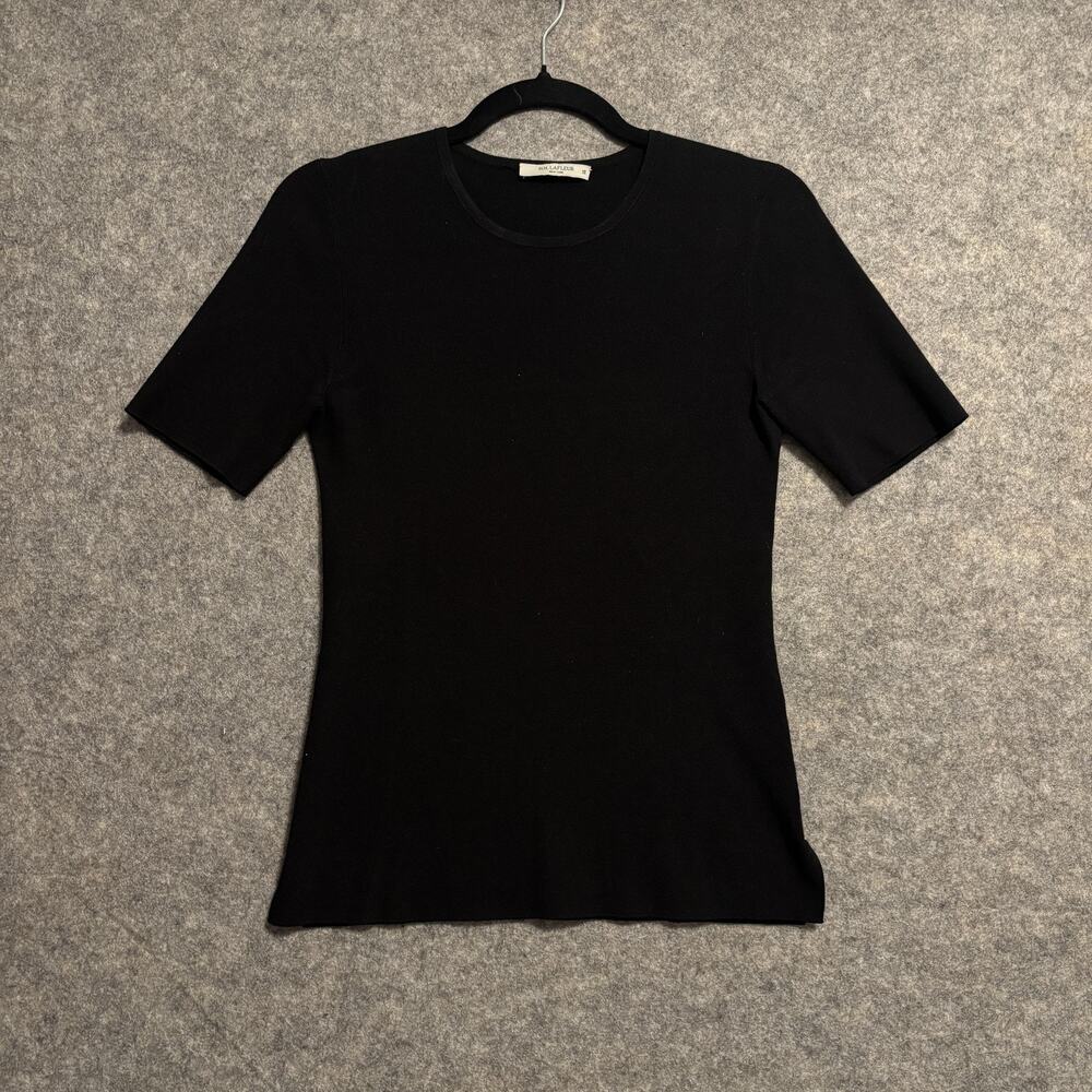 MM Lafleur Sweater Womens Size XS Black Short Sleeve Knit Crewneck Office Work
